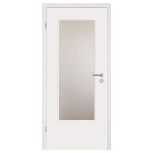HORI® Zimmertür Komplettset mit Zarge, Türdrücker und Verglasung I Innentür CPL Weiß mit Lichtausschnitt in Klarglas I Höhe 198,5 cm I DIN links I 1985 x 860 x 200 mm von HORI