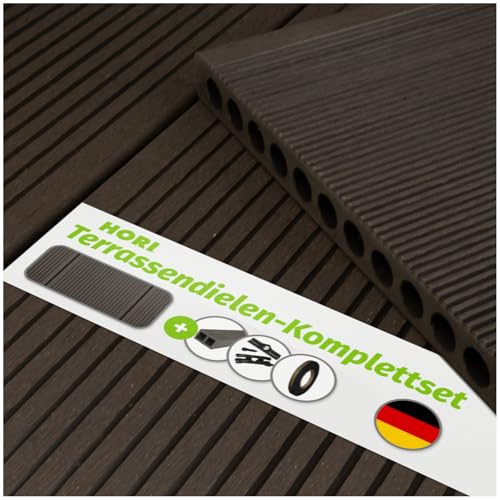 HORI WPC BPC Terrassendielen Komplettset XXL Hohlkammerprofil 25x250mm Dunkelgrau Anthrazit Braun pflegeleicht rutschfest Terrassenbrett Fläche: 7 m², Dielenlänge: 290 cm Farbe: Dunkelgrau-Braun von HORI