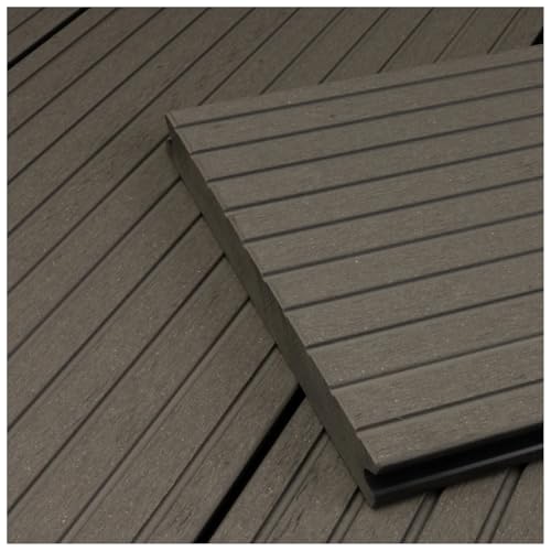 HORI WPC BPC Terrassendielen XXL Komplettset Massiv Diele 20x200mm pflegeleicht Terrassenbrett, inkl. Unterkonstruktion, Clips & Schrauben Fläche 7 m², Dielenlänge: 290 cm Farbe Grau von HORI