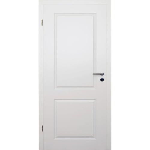 HORI® Zimmertür Komplettset mit Zarge und Türdrücker I Innentür weiß lackiert mit zwei Füllungen I Höhe 198,5 cm I Anschlag, Breite und Wandstärke wählbar I DIN links I 1985 x 735 x 80 mm von HORI