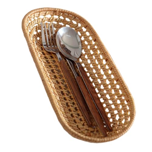 HORIALENCE 1 Stück Herbst Rattan Handtuchablage Korbständer Halter Handgewebtes Tablett für Badezimmer und Küche Khaki Platzsparender Organizer für Geschirr und Handtücher von HORIALENCE