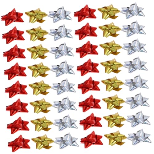 HORIALENCE 100 Stück Selbstklebende Geschenkverpackung Sterne Schleifen Reflexionsdeko Bunte Pull Bows für Weihnachten Party Hochzeit Geschenkverpackung von HORIALENCE