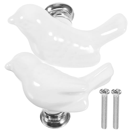 HORIALENCE 2 Stück Europäischer Stil Keramik Schrankgriff Teiliges Single Hole Moderner Cartoon Möbelknauf Weiß Silber für Kleiderschränke Einfache Montage Elegante Retro Dekoration von HORIALENCE
