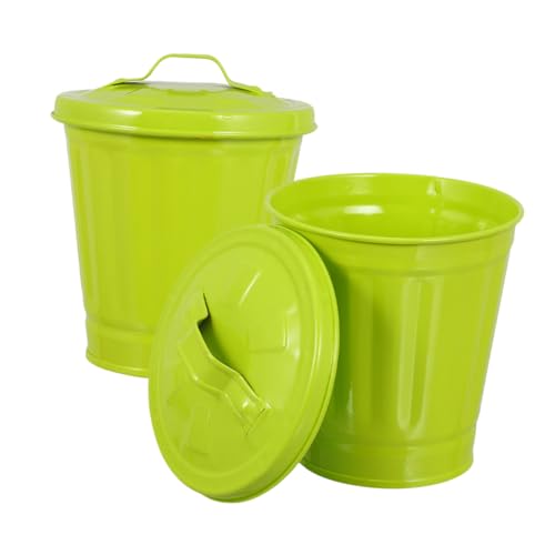 HORIALENCE 2 Stück Kreativer aus Stabilem Eisen mit Deckel Kompakter Desktop abfalleimer und Blumentopf Geruchsdicht Platzsparend für Büro Wohnzimmer und Schlafzimmer von HORIALENCE