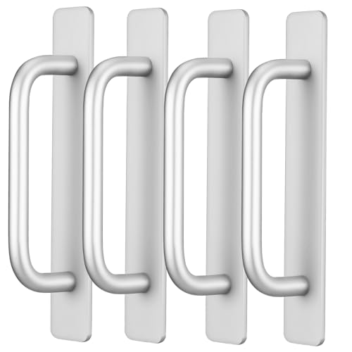 HORIALENCE 4 Stück Selbstklebende Türgriffe Teiliges Aluminiumlegierung Stilvolle Möbelgriffe für Küchenschränke und Schiebetüren ohne Bohren Silber Langlebig und Installieren von HORIALENCE