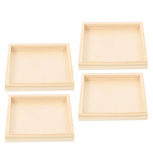 HORIALENCE 4 Stück Teiliges Unvollendetes Holztablett für Puzzles Quadratische Holzservierplatte Aufbewahrungstray für Bausteine für und Einfache Lagerung von HORIALENCE