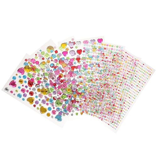 HORIALENCE 7 Bögen Mehrzweck Acryl Aufkleber Juwelen Farbige Edelsteine Funkelnde Strass Dekorationsaufkleber Zum Basteln Zahlen Scrapbook UV Gold Aufkleber Die Unterseite Ist von HORIALENCE