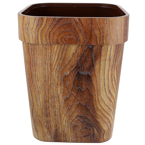HORIALENCE Holzmaserung Abfalleimer für Badezimmer Quadratischer Deckelloser Kunststoff Müllbehälter Kaffeefarben Höhe Eleganter und Praktischer Müllkorb für Toilettenpapier und von HORIALENCE