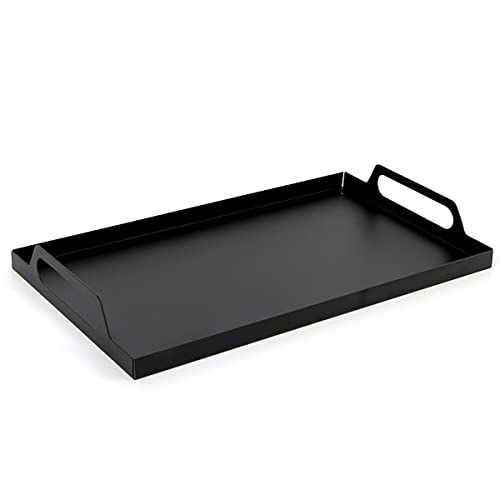 Couchtisch aus schwarzem Metall mit Griffen, rechteckiges Serviertablett für Snacks, Schminktisch, Badezimmer und Küchentheke von HORIAMIT