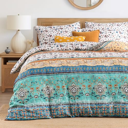 HORIMOTE HOME Boho Floral Double Duvet Cover Sets - Reversible Soft Bedding Quilt Cover Sets, Double Bedding Set with Pillowcases, Yellow, 200 x 200 cm von HORIMOTE HOME