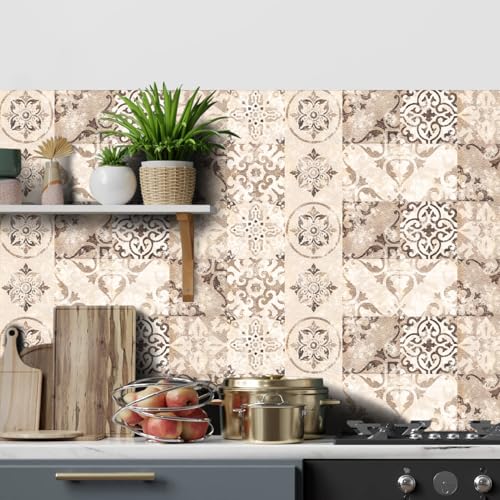 HORIWE Fliesenaufkleber Körnung Wandfliese Aufkleber 24 Stück 10x10 PVC Selbstklebende Fliesensticker Fliesen Tapete Wasserdicht Wandaufkleber für Küche,Bad,Schrank,Möbel,Tisch von HORIWE