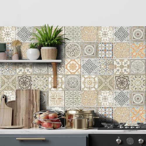HORIWE Fliesenaufkleber Körnung Wandfliese Aufkleber 24 Stück 15x15 PVC Selbstklebende Fliesensticker Fliesen Tapete Wasserdicht Wandaufkleber für Küche,Bad,Schrank,Möbel,Tisch von HORIWE