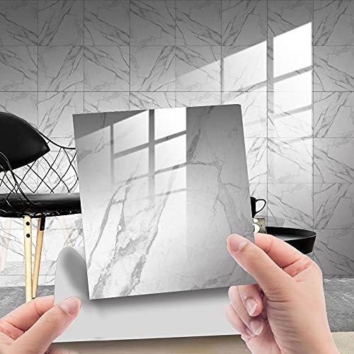 HORIWE Fliesenaufkleber Marmorierung 10x10cm Wandfliese Aufkleber 20 Stück PVC Fliesensticker Fliesen Folie Selbstklebende Tapete Wasserdicht Wandaufkleber für Küche, Schrank, Möbel, Tisch (Weißer) von HORIWE