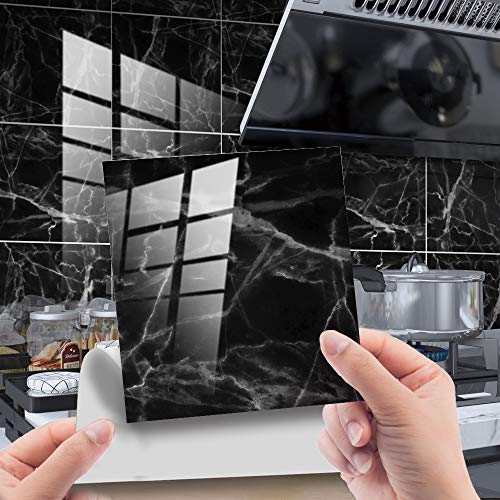 HORIWE Fliesenaufkleber Marmorierung 10x10cm Wandfliese Aufkleber 20 Stück PVC Fliesensticker Fliesen Folie Selbstklebende Tapete Wasserdicht Wandaufkleber für Küche, Schrank, Möbel, Tisch von HORIWE