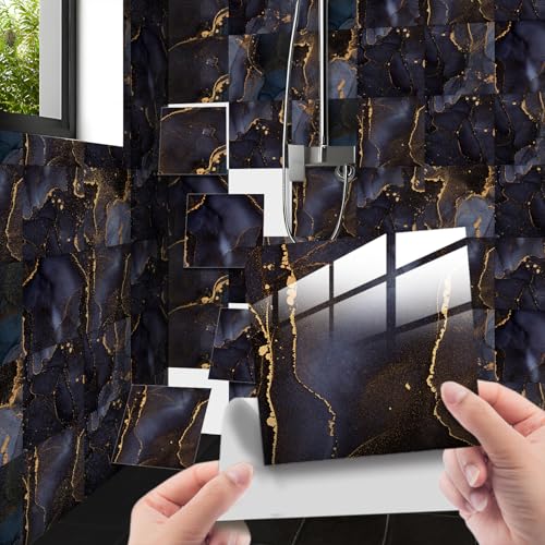 HORIWE Fliesenaufkleber Marmorierung 10x10cm Wandfliese Aufkleber 20 Stück PVC Fliesensticker Fliesen Folie Selbstklebende Tapete Wasserdicht Wandaufkleber für Küche, Schrank, Möbel, Tisch von HORIWE