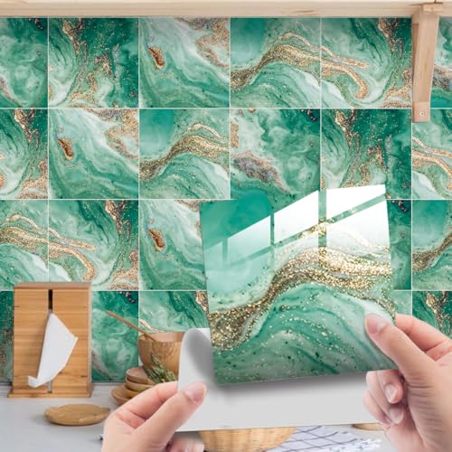 HORIWE Fliesenaufkleber Marmorierung 10x10cm Wandfliese Aufkleber 20 Stück PVC Fliesensticker Fliesen Folie Selbstklebende Tapete Wasserdicht Wandaufkleber für Küche, Schrank, Möbel, Tisch von HORIWE