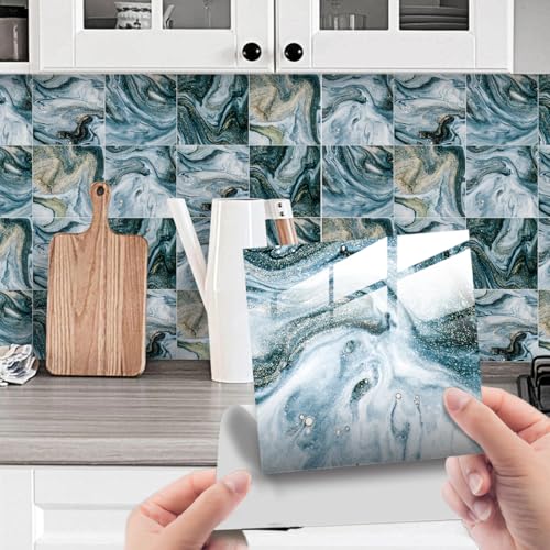 HORIWE Fliesenaufkleber Marmorierung 10x10cm Wandfliese Aufkleber 20 Stück PVC Fliesensticker Fliesen Folie Selbstklebende Tapete Wasserdicht Wandaufkleber für Küche, Schrank, Möbel, Tisch von HORIWE
