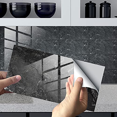 HORIWE Fliesenaufkleber Marmorierung 12x6 Inch Wandfliese Aufkleber 16 Stück PVC Fliesensticker Fliesen Folie Selbstklebende Tapete Wasserdicht Wandaufkleber für Küche, Schrank, Möbel, Tisch von HORIWE