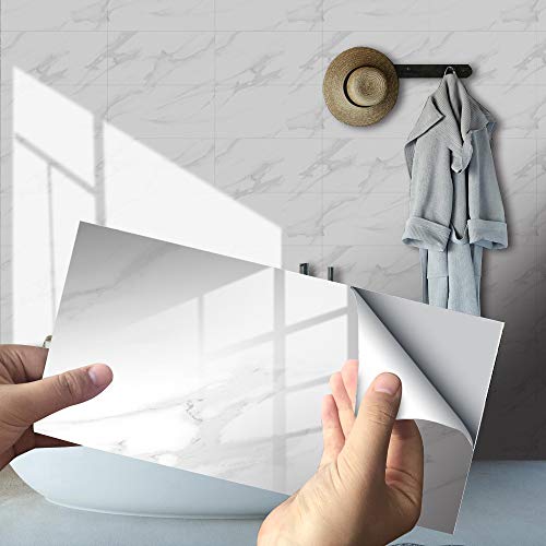 HORIWE Fliesenaufkleber Marmorierung 12x6 Inch Wandfliese Aufkleber 32 Stück PVC Fliesensticker Fliesen Folie Selbstklebende Tapete Wasserdicht Wandaufkleber für Küche, Schrank, Möbel, Tisch von HORIWE