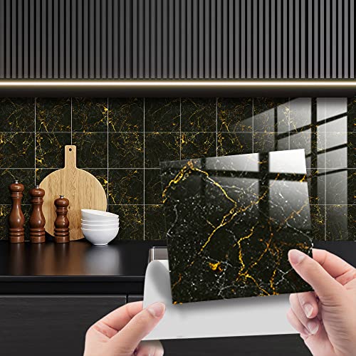 HORIWE Fliesenaufkleber Marmorierung 20x20cm Wandfliese Aufkleber 20 Stück PVC Fliesensticker Fliesen Folie Selbstklebende Tapete Wasserdicht Wandaufkleber für Küche, Schrank, Möbel, Tisch von HORIWE