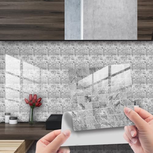HORIWE Fliesenaufkleber Marmorierung 20x20cm Wandfliese Aufkleber 20 Stück PVC Fliesensticker Fliesen Folie Selbstklebende Tapete Wasserdicht Wandaufkleber für Küche, Schrank, Möbel, Tisch… von HORIWE