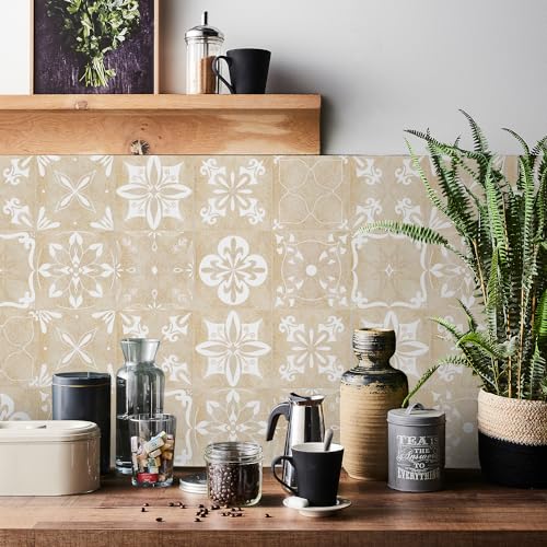 HORIWE Fliesenaufkleber Marokko Wandfliese Aufkleber 24 Stück 10x10 PVC Selbstklebende Fliesensticker Fliesen Tapete Wasserdicht Wandaufkleber für Küche,Bad,Schrank,Möbel,Tisch von HORIWE