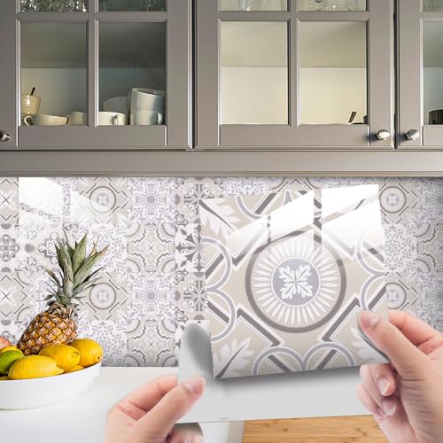 HORIWE Fliesenaufkleber Mosaic Kristallschicht 20x20cm Wandfliese Aufkleber 24 Stück PVC Fliesensticker Fliesen Folie Selbstklebende Tapete Wasserdicht Wandaufkleber für Küche, Schrank, Möbel, Tisch von HORIWE