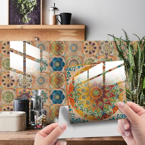 HORIWE Fliesenaufkleber Mosaic Kristallschicht 20x20cm Wandfliese Aufkleber 24 Stück PVC Fliesensticker Fliesen Folie Selbstklebende Tapete Wasserdicht Wandaufkleber für Küche, Schrank, Möbel, Tisch von HORIWE