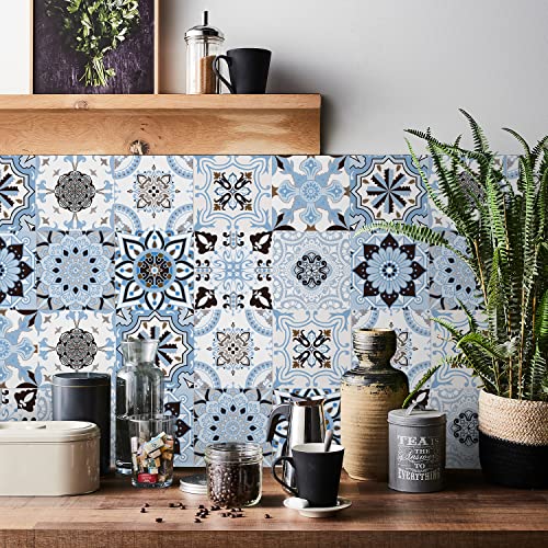 HORIWE Fliesenaufkleber Mosaik Wandfliese Aufkleber 24 Stück PVC Fliesensticker Fliesen Marokko Selbstklebende Tapete Wasserdicht Wandaufkleber für Küche,Schrank,Möbel,Tisch von HORIWE