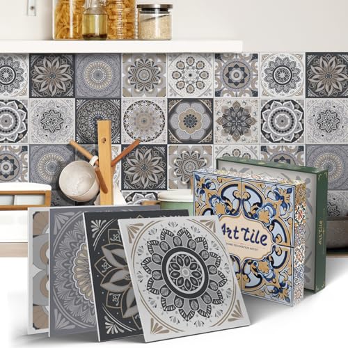 HORIWE Fliesenaufkleber Prämie Wandfliese Aufkleber 15x15cm Selbstklebende Fliesensticker PEVA Fliesen Tapete Wasserdicht 12 Stück Wandaufkleber für Küche,Bad,Schrank,Möbel,Tisch von HORIWE