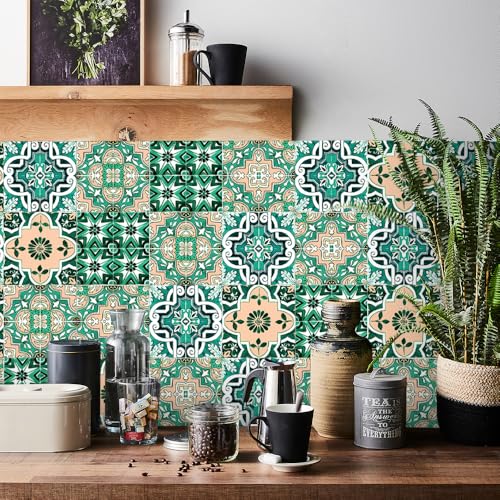HORIWE Italienische Fliesenaufkleber Wandfliese Aufkleber 24 Stück Selbstklebende Tapete Fliesensticker Fliesen Wasserdicht Wandaufkleber für Küche,Bäder,Schrank,Möbel,Tisch von HORIWE
