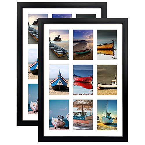 HORLIMER Bilderrahmen 4x6 Collage mit 9 Öffnungen Multi-Bilderrahmen zum Aufhängen 2er Set schwarz von HORLIMER