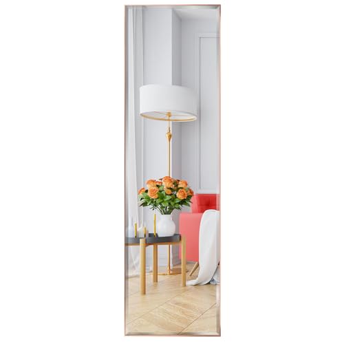 HORLIMER Wandspiegel Ganzkörperspiegel 122 x 35 cm mit Roségold Rahmen, Großer Spiegel Türspiegel Hängespiegel mit Haken für Schlafzimmer, Wohnzimmer und Flur, Bruchsicher von HORLIMER