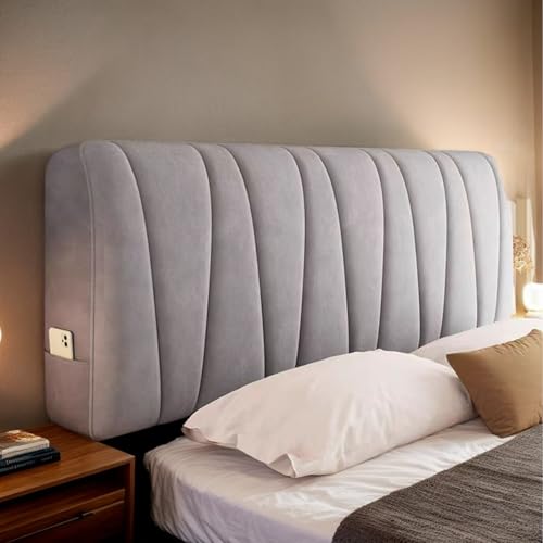 HORLSKI Bett-Kopfteil-Schonbezug Aus Samt Erhältlich in Einzelbett Doppelbett King-Size Und Queen-Size Für Stilvolle Schlafzimmerdekoration Und Schutz Ihres Kopfteils,Grau,100cm von HORLSKI