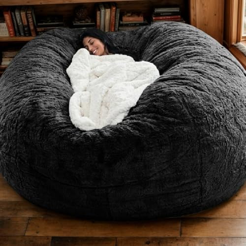 HORLSKI Extra Große Sitzsäcke Für Erwachsene Rund Waschbar Kunstpelz Wohnzimmerstuhl Sitzsackbezüge Ohne Füllung Weich Komfortabel Geeignet Für Garten Nutzung,E,130 * 60 von HORLSKI