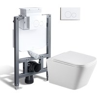 82cm Vorwandelement Spülrandlose Toilette Set, Unterputz Spülkasten und Wand wc mit weiß Drückplatte - Horow 82cm Vorwandelement Spülrandlose Toilette Set, Unterputz Spülkasten und Wand wc mit weiß Drückplatte - Horow von HOROW