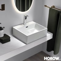 Design Waschbecken aus Keramik - Waschtisch Eckig - Aufsatzwaschbecken Gäste wc - Hängewaschbecken mit Lotus Effekt Nano-Beschichtung - mit Überlauf von HOROW