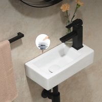 Horow - Gäste wc Waschbecken, Waschbecken Klein, Hängewaschbecken Bad, Mini Waschbecken Keramik, Hahnloch Rechts, mit Pop-up Ablassventil - Weiß von HOROW