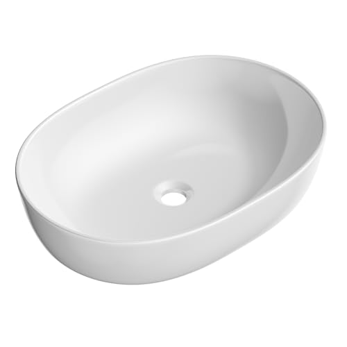 HOROW Waschbecken Oval, Mini Handwaschbecken Keramik Weiß Badezimmer, Aufsatzwaschbecken ohne Hahnloch, Waschschale Klein Gäste WC, 59 x 41 cm von HOROW