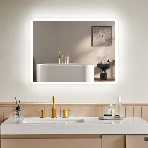 HOROW Badezimmer Wandspiegel LED Spiegel Badspiegel mit-Beleuchtung mit-Licht und Entfoggen, Dimmbar, 3 Farbtemperaturen Horizontal/Vertikal, Acrylglas-Verpackung (60x80 cm) von HOROW