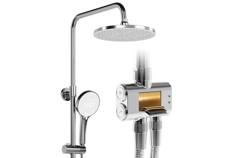 HOROW Brausegarnitur Duschsystem ohne Armatur, Regendusche Set Chrom mit Messing Ventilkern, 5 Strahlart(en), Regendusche Set, mit 5 Strahlarten Handbrause, 5 Modi Duschkopf, Höhenverstellbar, Wassersparend Duschset von HOROW