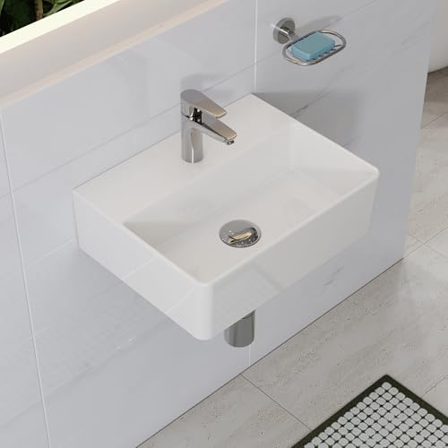 HOROW Design Waschbecken bad Keramik Waschtisch tiefes Aufsatzwaschbecken mit Hahnloch, Badezimmer Handwaschbecken klein gäste wc mit dünnem Rand,Waschbecken 40 cm breit von HOROW