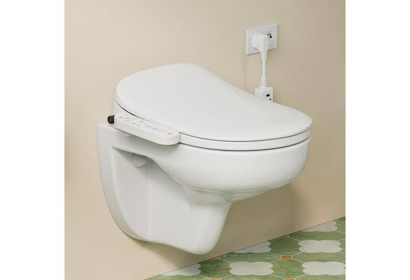 HOROW Dusch-WC Spülrandloses Hänge WC mit Bidet Funktion und Smart Toilettendeckel, wandhangend , Abgang Dusch WC, SET, Nachtlicht, Desodorierung, Trockner, Durchlauferhitzer von HOROW