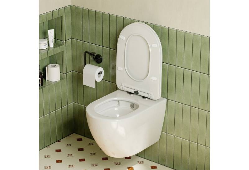 HOROW Dusch-WC Taharet -WC mit Softclose Toilettensitz, spülrandlose Toilette, Toilette mit Bidet-Funktion, Abgang waagerecht, Set, Wand-WC mit WC-Sitz Absenkautomatik von HOROW