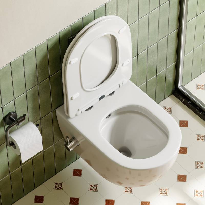 HOROW Dusch-WC Taharet -WC mit Softclose Toilettensitz, spülrandlose Toilette, Toilette mit Bidet-Funktion, Abgang waagerecht, Set, Wand-WC mit WC-Sitz Absenkautomatik von HOROW