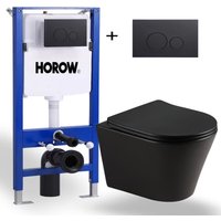 Mattschwarz Hänge wc Wand Toiletten Komplettpaket wc Einloch-Superspin-Spülung + Vorwandelement + Betätigungsplatte - Horow von HOROW