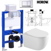 HOROW Spülrandlos Hänge WC Wand Toilette Komplettset -mit Softclose WC-Sitz + 82 cm schallgedämmt Vorwandelement mit Drückerplatte von HOROW
