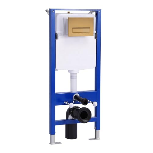 HOROW Vorwandelement Unterputzspülkasten für Wand-WC, inkl. Drückerplatte/Betätigungsplatte mit 2-Mengen-Spültechnik, Stahlkonstruktion, Höhenverstellbar UWT01H, Gold Rechteckig von HOROW