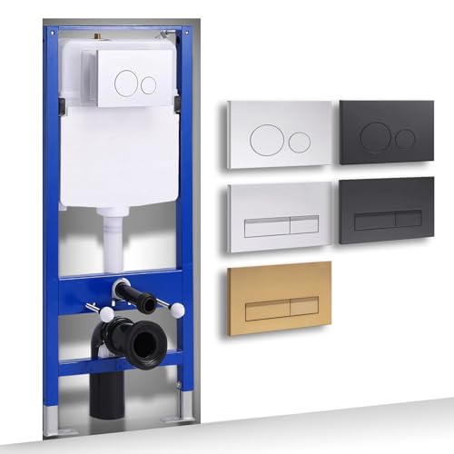 HOROW Vorwandelement Unterputzspülkasten für Wand-WC, inkl. Drückerplatte/Betätigungsplatte mit 2-Mengen-Spültechnik, Stahlkonstruktion, Höhenverstellbar UWT01H, Silber Rechteckiger von HOROW