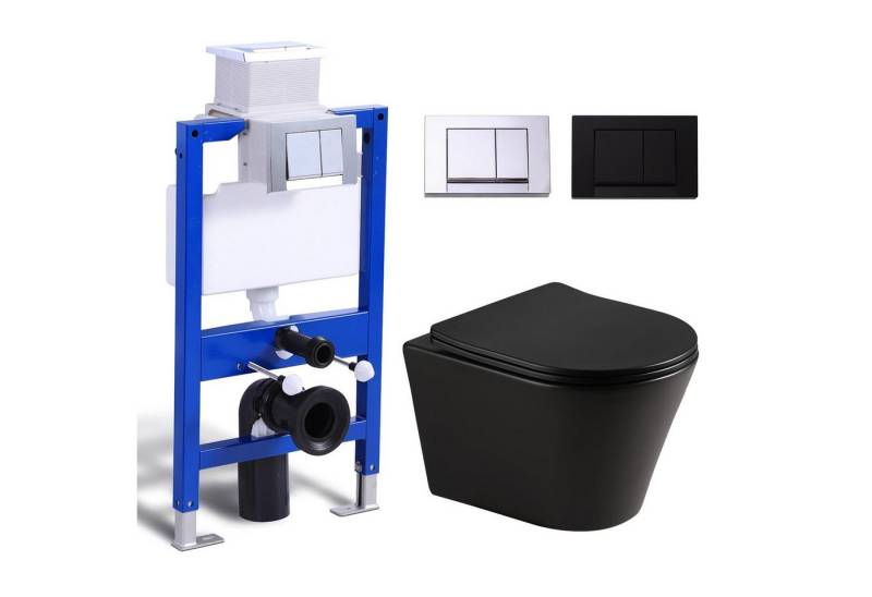 HOROW Vorwandelement WC Toilette Komplettset hänge wc Set Komplett, Hänge WC mit WC Sitz mit Absenkautomatik, Toilette Komplettset, Toilette mit Spülkasten von HOROW